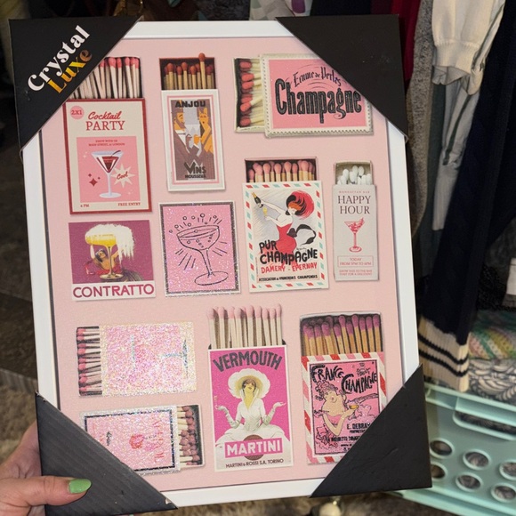 Crystal Luxe Pink Champagne & Cocktail Matchbox Wall Art NWT - Picture 3 of 11